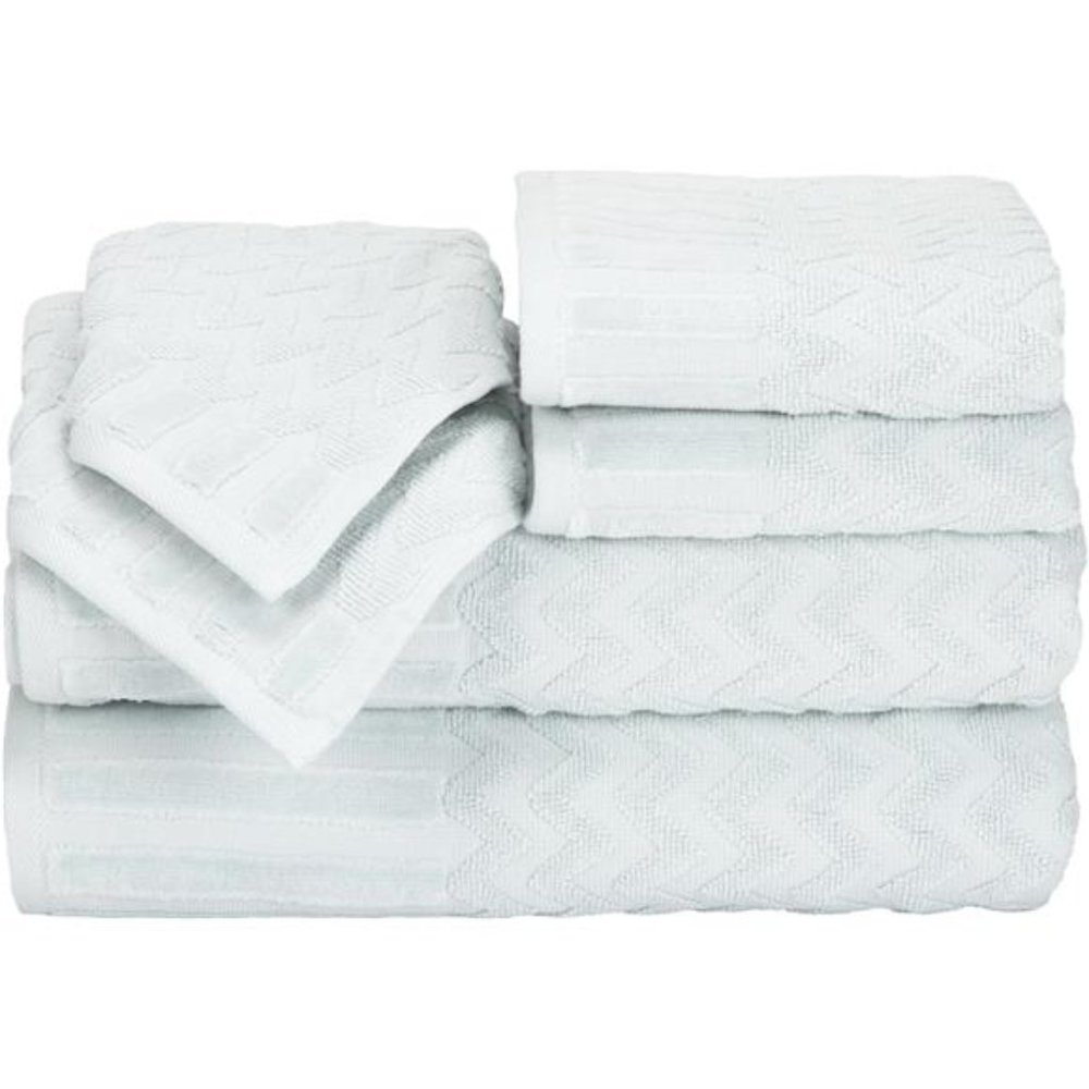 6-Piece Cotton Deluxe Plush Bath Towel Set – Chevron Pattern Plush Sculpted Spa